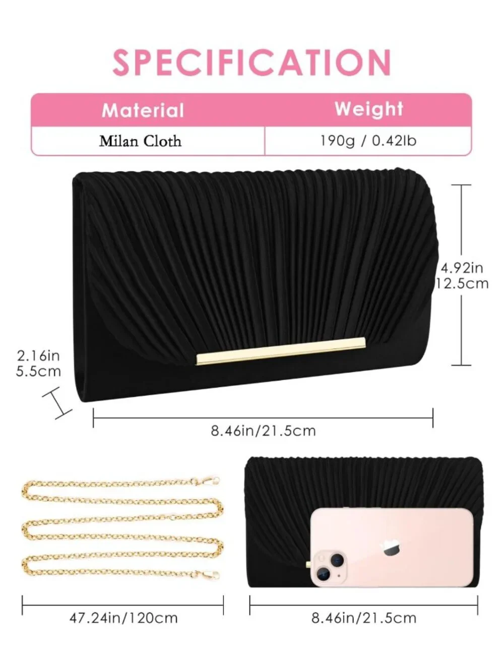 Milan Cloth Evening Clutch Crossbody Shoulder Bag with Chain